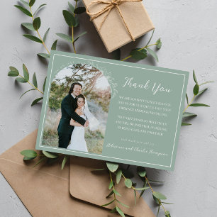 Floral Simplicity 1 Sage Green Wedding Thank You Card
