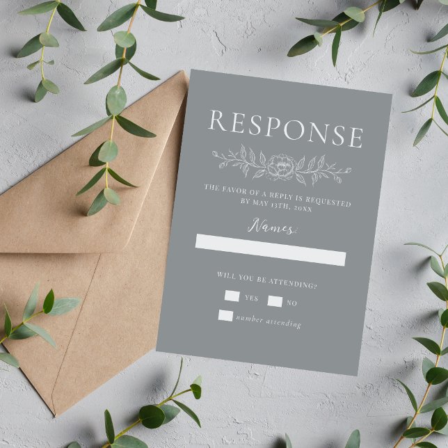 Floral Simplicity 1 Stone Grey Minimal Wedding RSVP Card (Creator Uploaded)