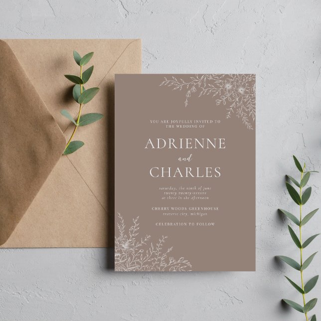 Floral Simplicity 1 Taupe Minimal Wedding Invitation (Creator Uploaded)