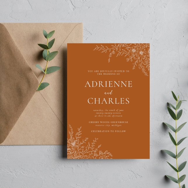 Floral Simplicity 1 Terracotta Minimal Wedding Invitation (Creator Uploaded)