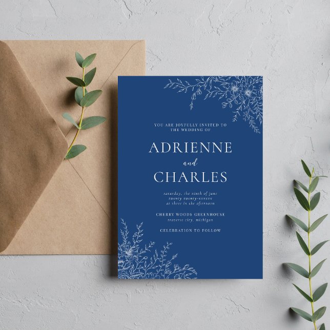 Floral Simplicity 1 True Blue Minimal Wedding Invitation (Creator Uploaded)