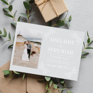 Floral Simplicity 2 Cool Mist Grey Wedding Thank You Card