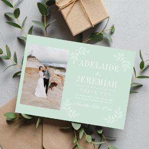 Floral Simplicity 2 Mint Green Wedding Thank You Card