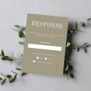 Floral Simplicity 2 Moss Green Minimalist Wedding RSVP Card
