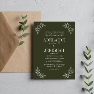 Floral Simplicity 2 Olive Green Wedding Invitation