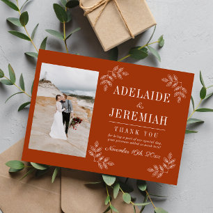 Floral Simplicity 2 Rust Orange Wedding Thank You Card