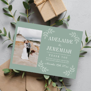 Floral Simplicity 2 Sage Green Wedding Thank You Card