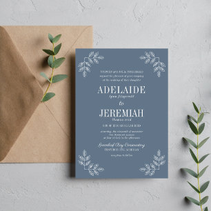 Floral Simplicity 2 Slate Blue Wedding Invitation