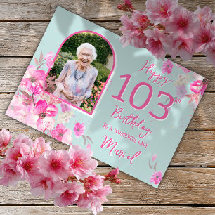 Floral Single Photo 103rd Birthday Card