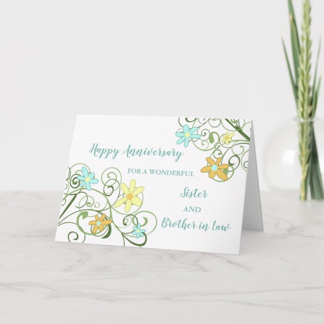 Floral Sister and Brother in Law  Anniversary Card (Front)