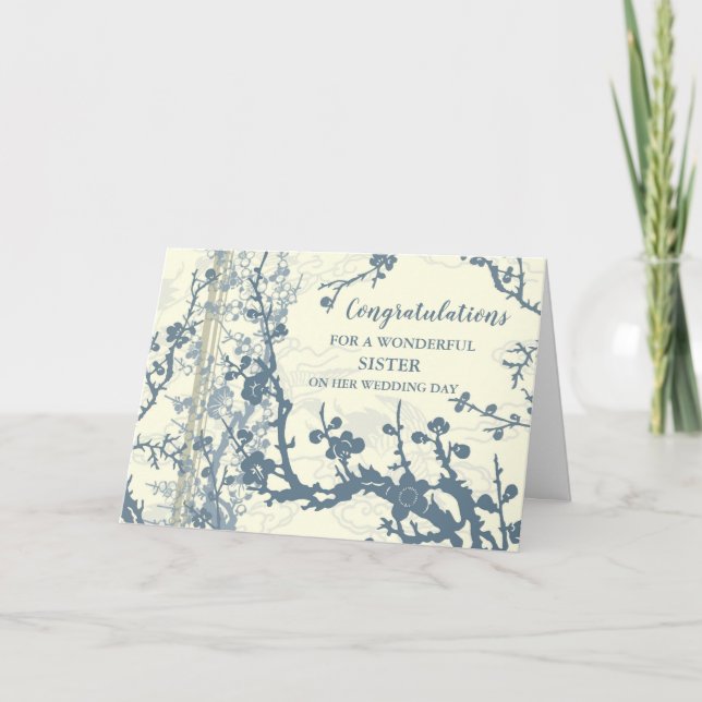 Floral Sister Wedding Day Congratulations Card (Front)