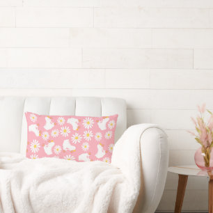 Floral Skates Roller Skating Pattern Birthday Pink Lumbar Cushion