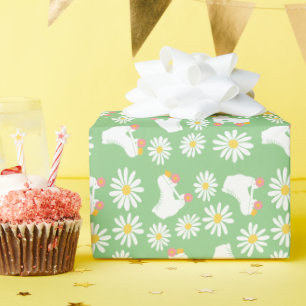 Floral Skates Roller Skating Pattern Birthday  Wrapping Paper
