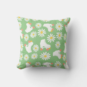 Floral Skates Roller Skating Pattern Green Cushion