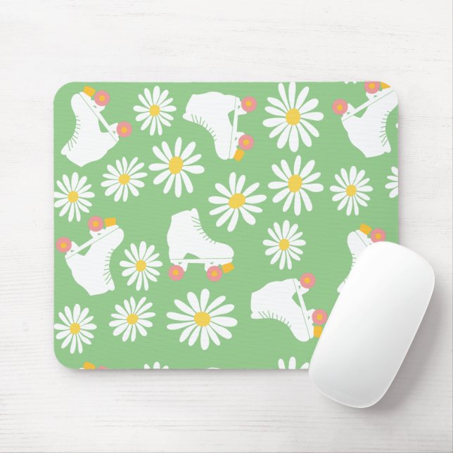 Floral Skates Roller Skating Pattern Green Mouse Pad (With Mouse)