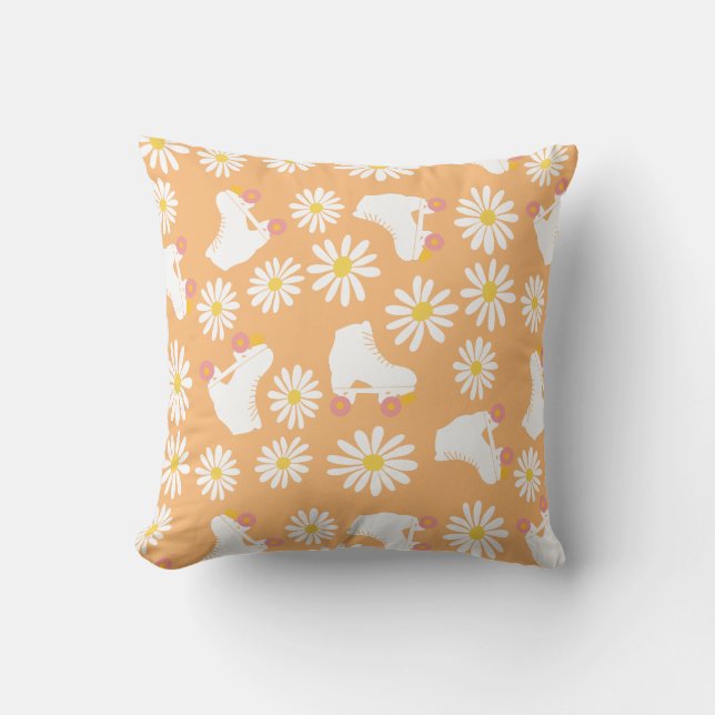 Floral Skates Roller Skating Pattern Peach Cushion (Front)