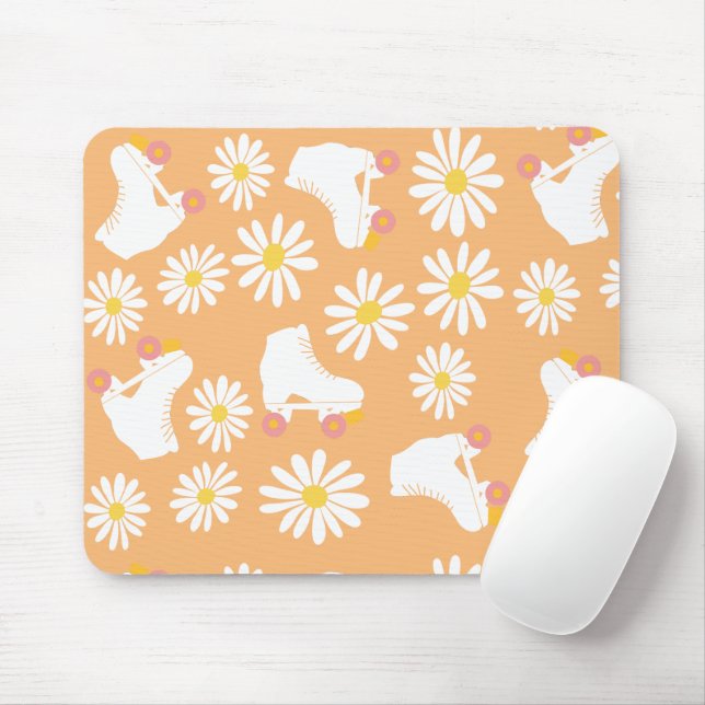 Floral Skates Roller Skating Pattern Peach Mouse Pad (With Mouse)