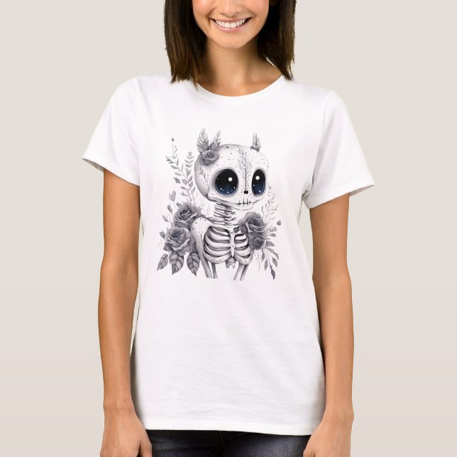 Floral Skeleton Creature Pastel Goth T Shirt (Front)