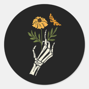 Floral Skeleton Hand Flower Retro Vintage Hallowee Classic Round Sticker