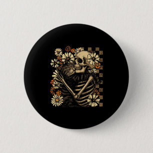 Floral Skeleton Hugging Cat Halloween Cat Lover Ca 6 Cm Round Badge