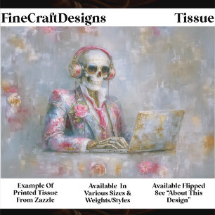 Floral Skeleton in Headphones EQ9R Decoupage Tissue Paper