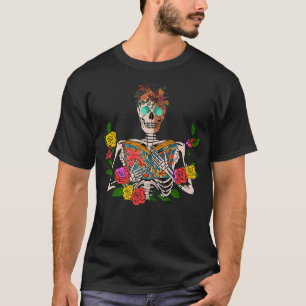 Floral Skeleton Reading Dead Inside But Reading Ti T-Shirt