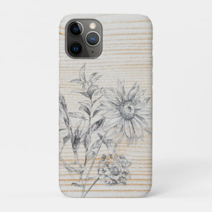 Floral Sketch on Faux Wood Background Case-Mate iPhone Case