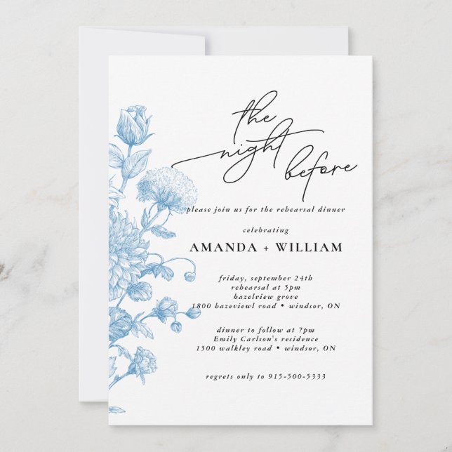 Floral Sketch Rehearsal Dinner Invitation (Front)