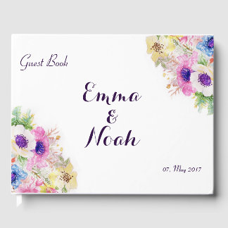Floral sketch watercolor hand paint guest book