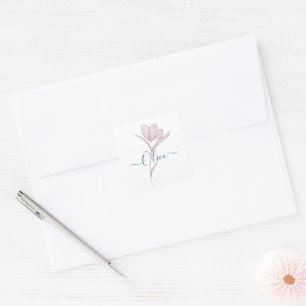 Floral Sketch watercolor Personalised Square Sticker