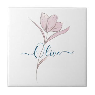 Floral Sketch watercolor Personalised Tile
