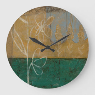 Floral Sketch with Wildflower and Plants Large Clock