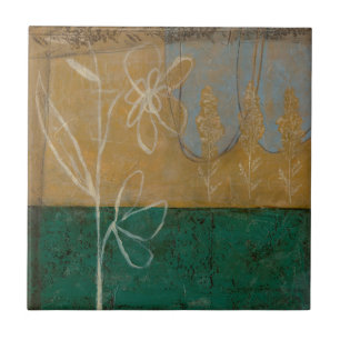 Floral Sketch with Wildflower and Plants Tile