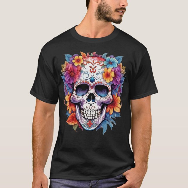 Floral Skull 16 T-Shirt (Front)