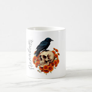 Floral Skull and Raven Personalised Name Coffee Mug