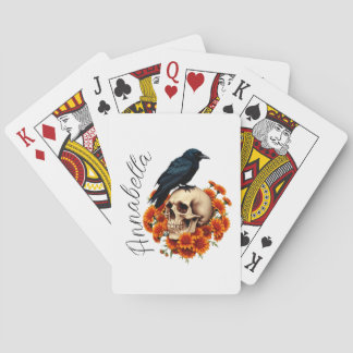 Floral Skull and Raven Personalised Name Playing Cards
