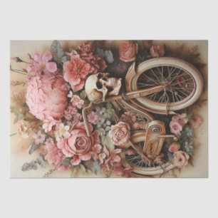 Floral Skull Bicycle Watercolor Decoupage Tissue Paper