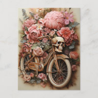 Floral Skull Bicycle Watercolor