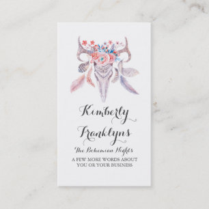 floral skull boho watercolor business card