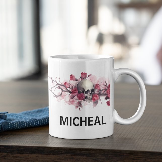 Floral Skull Border Personalised name Coffee Mug (Creator Uploaded)