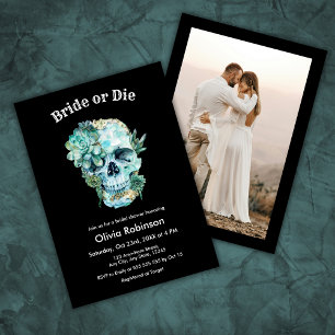 Floral Skull Bride or Die Halloween Bridal Shower Invitation