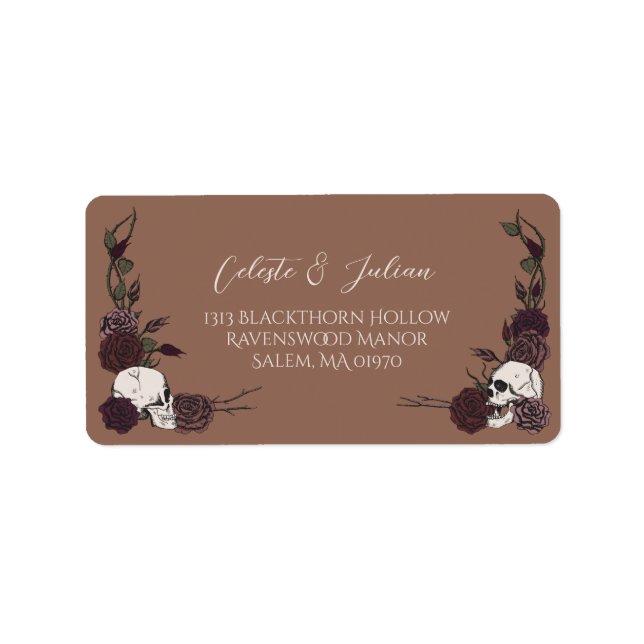 Floral Skull Brown Gothic Return Address Label (Front)