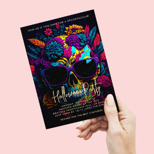 FLORAL SKULL Colourful Halloween Party Invitation Flyer