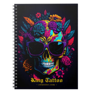 Floral Skull Colourful Retro Stylish Tattoo Artist Notebook