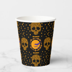 Floral Skull Creepy Spooky Halloween Paper Cups