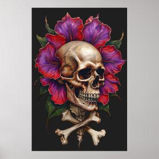 Floral Skull & Crossbones – Botanical Gothic Poster