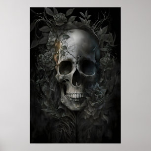 Floral Skull Dark Academia, Antique Painting Poster