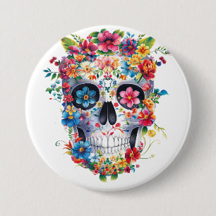 Floral Skull Design 7.5 Cm Round Badge
