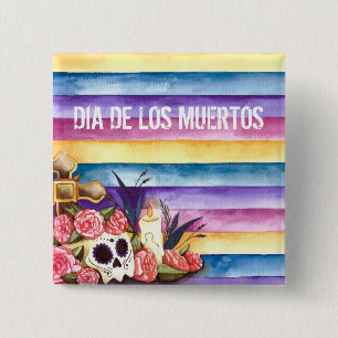 Floral Skull Dia de los Muertos   Button