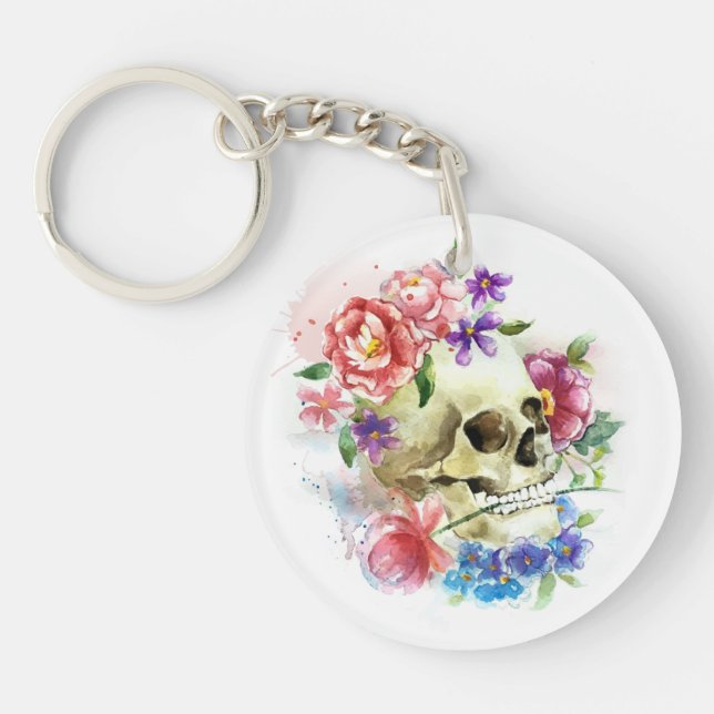 Floral Skull Dia de los Muertos | Keychain (Front)